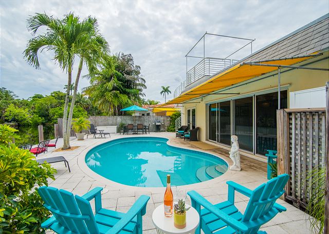 Pool area outside of the Blue Heron Oasis rental