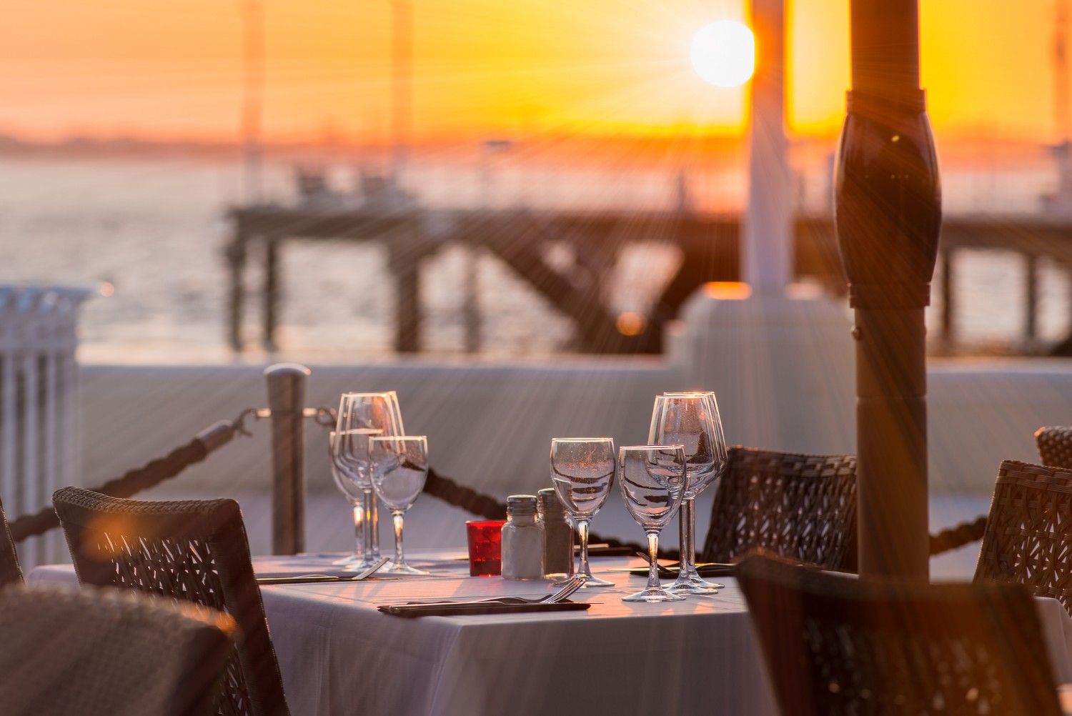 Table set up at a Riverfront restaurant in Fort Lauderdale